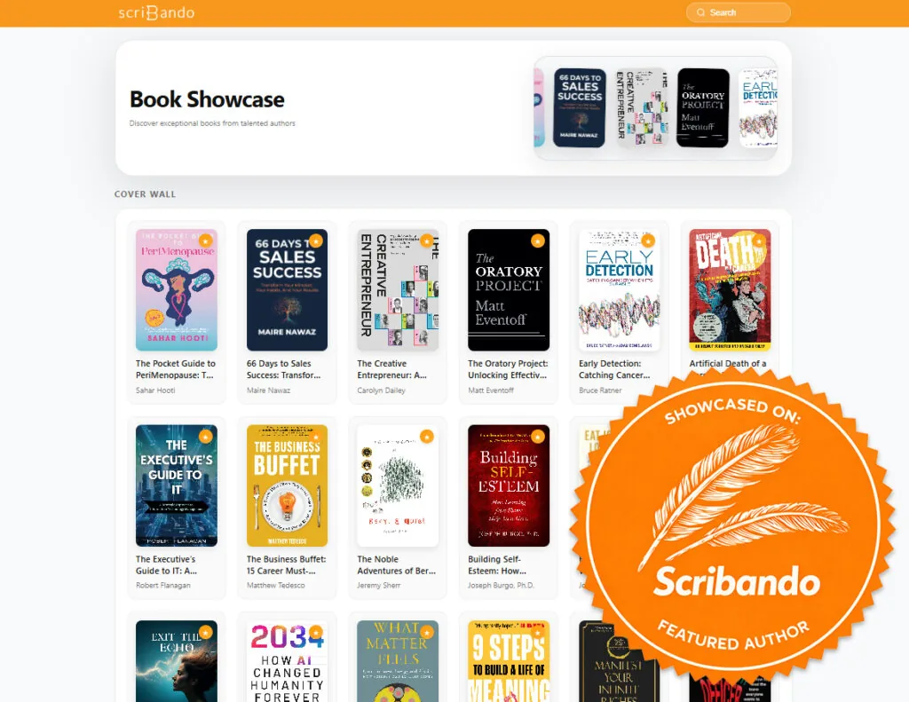Books featured on the Scribando Showcase, with the Featured Author seal
