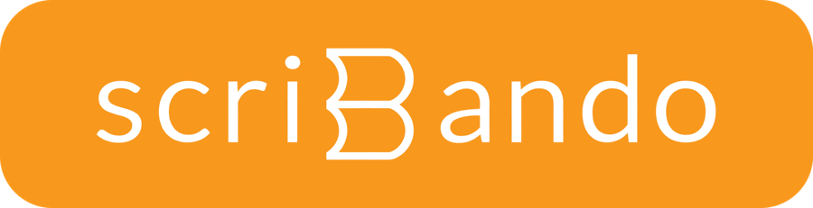 Scribando wordmark on an orange chip