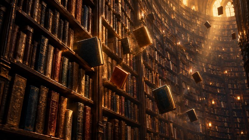 A sea of books, a still from our film